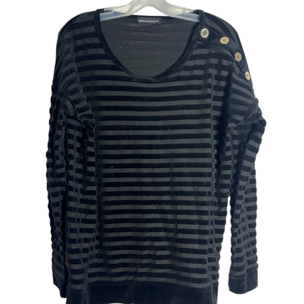 Sonya Rykiel - Elegant Black Striped Women's shirt- Button Accents - Size XL - Picture 2 of 6